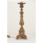 French 19th Century Brass Altar Candlestick Lamp and Shade