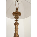 French 19th Century Brass Altar Candlestick Lamp and Shade