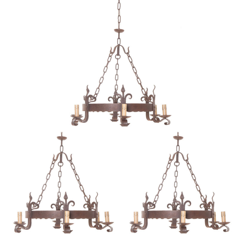 setofthree antiqueiron chandeliers