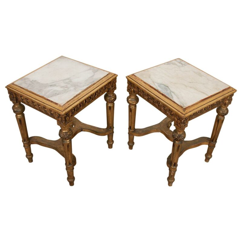 antique french giltwood marble pair tables