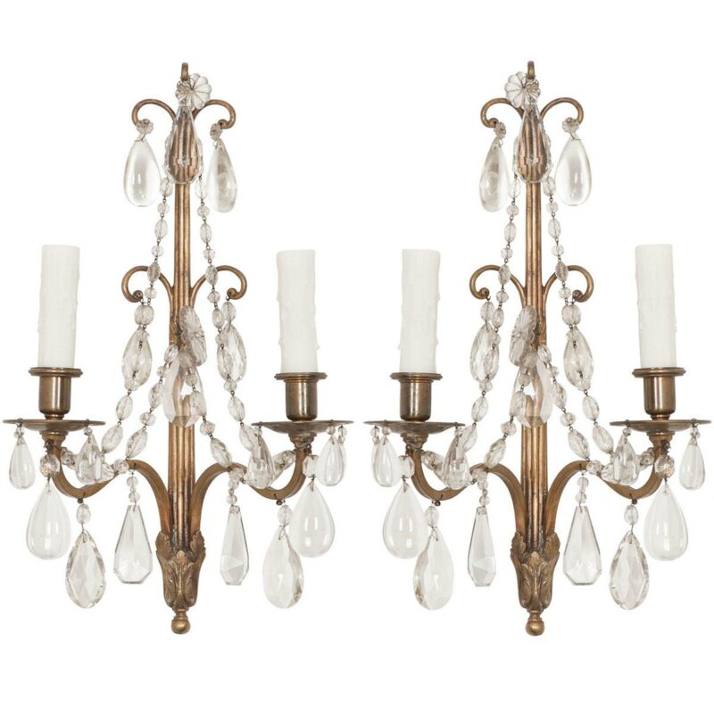 antique french louisxi crystal sconces