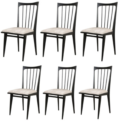Set of Six Ebonized Mid-Century Dining Chairs