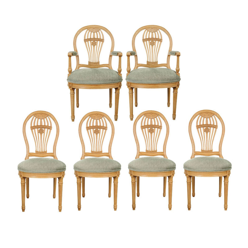 Set of 6 French 20th Century Reproduction Balloon Back Dining Chairs