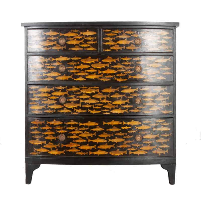 English 19th Century Chest with Fish Decoupage Motif