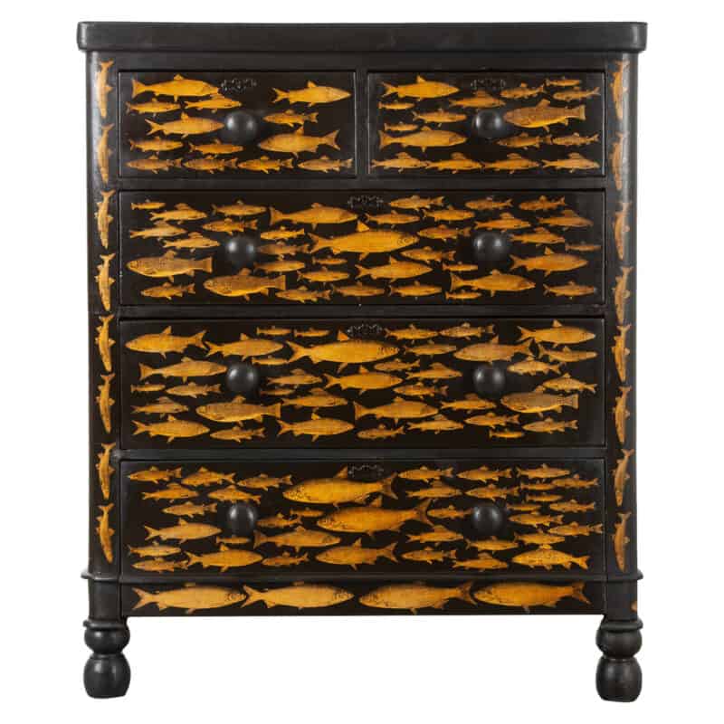 English 19th Century Chest with Fish Decoupage