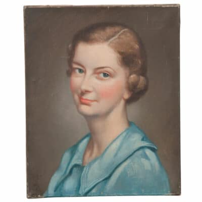 French Vintage Portrait of a Woman in Blue