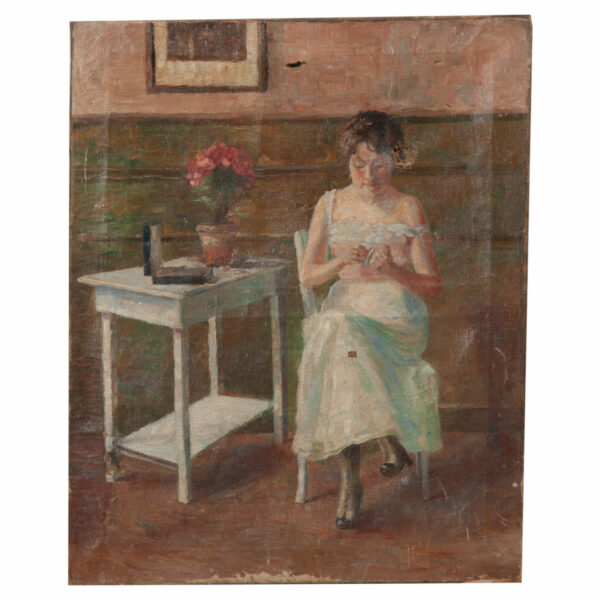 Painting of Lady Doing Her Nails