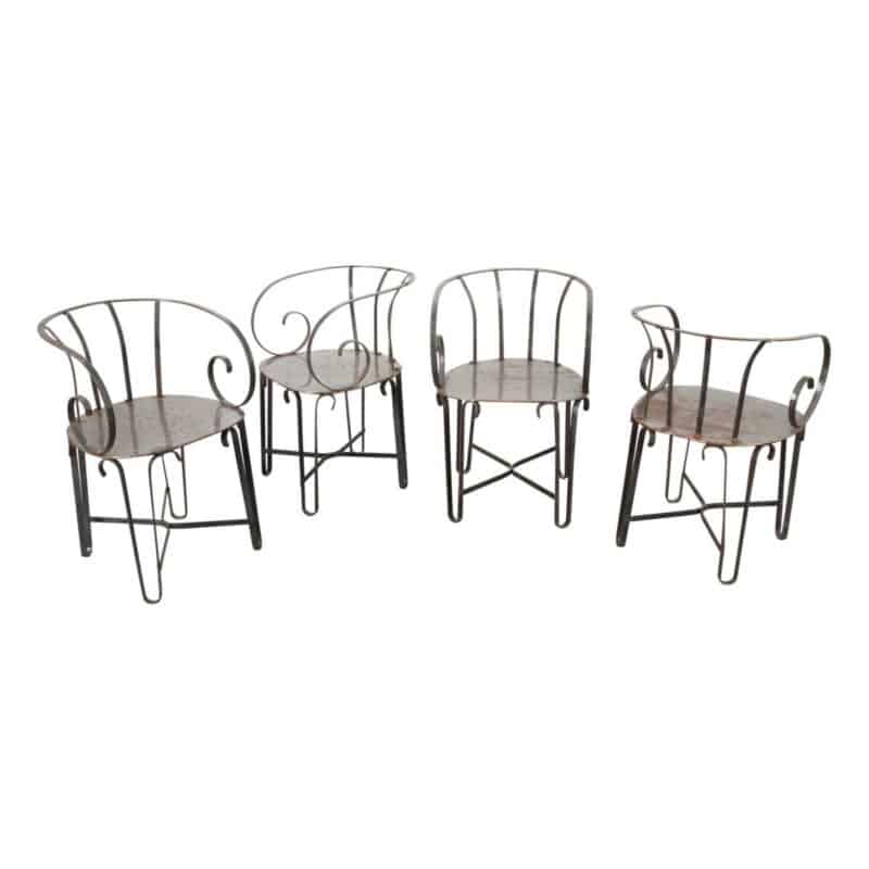Set of 4 Vintage Scroll Arm Metal Chairs