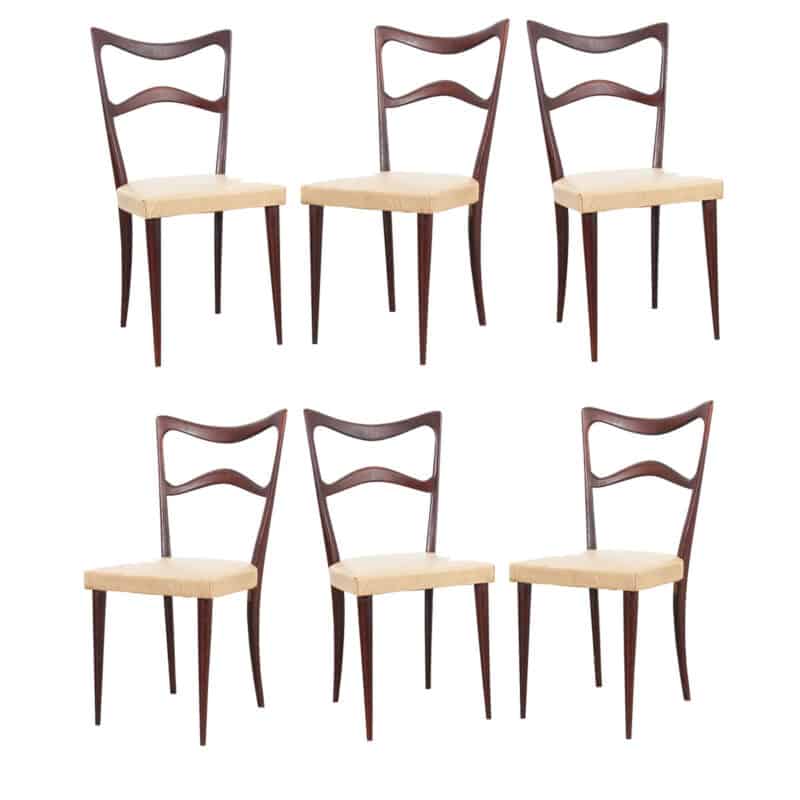 Italian Set of 6 Mid-Century Dining Chairs
