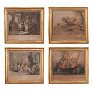Set of 4 Antique Framed Hand Colored Prints