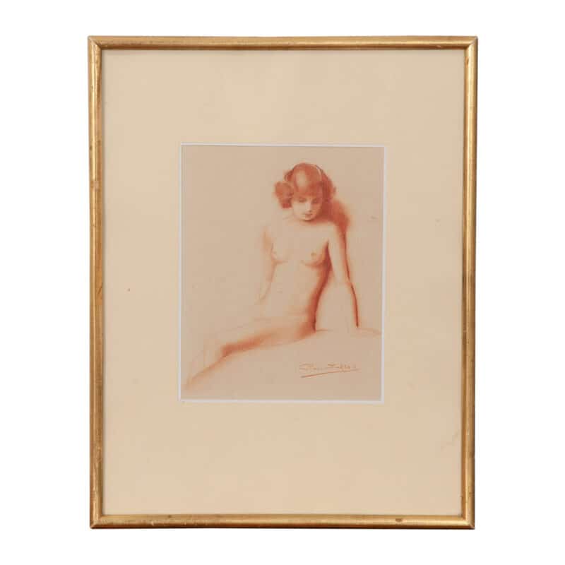 Framed French Vintage Nude Sketch