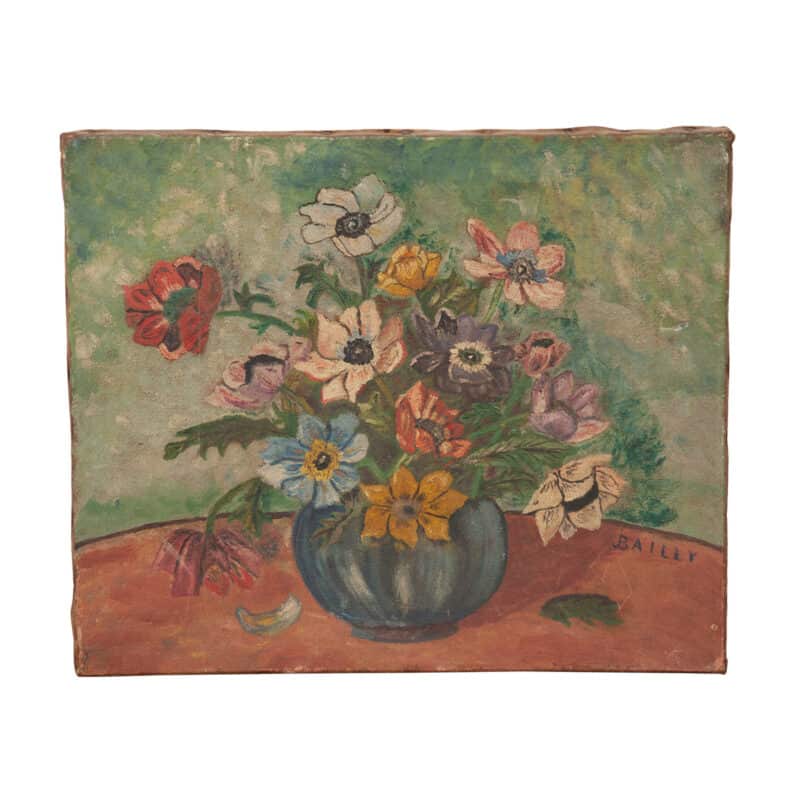 French Vintage Still Life Painting of Flowers