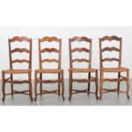 Set of 4 French 19th Century Provincial Oak Rush Seat Dining Chairs