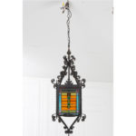 Vintage Stained Glass & Iron Lantern