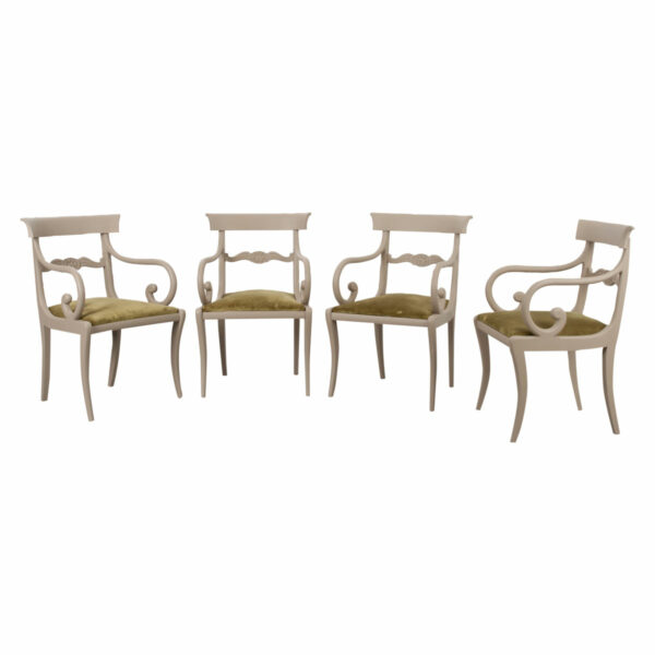 Set of 4 Vintage Painted Scroll Arm Chairs