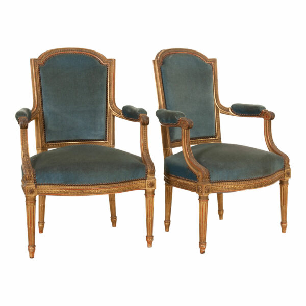 French Pair of 19th Century Louis XVI Style Gilt Fauteuils