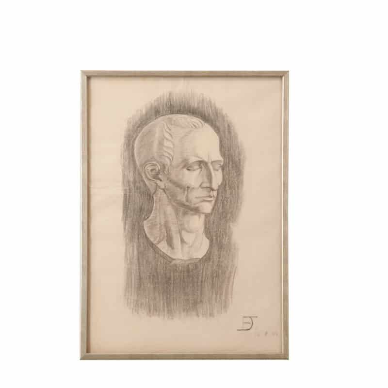 French Vintage Framed Charcoal Bust Sketch
