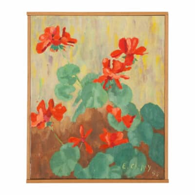 Framed French Painting of Geraniums