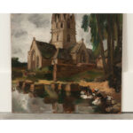 French Vintage Cathedral Painting