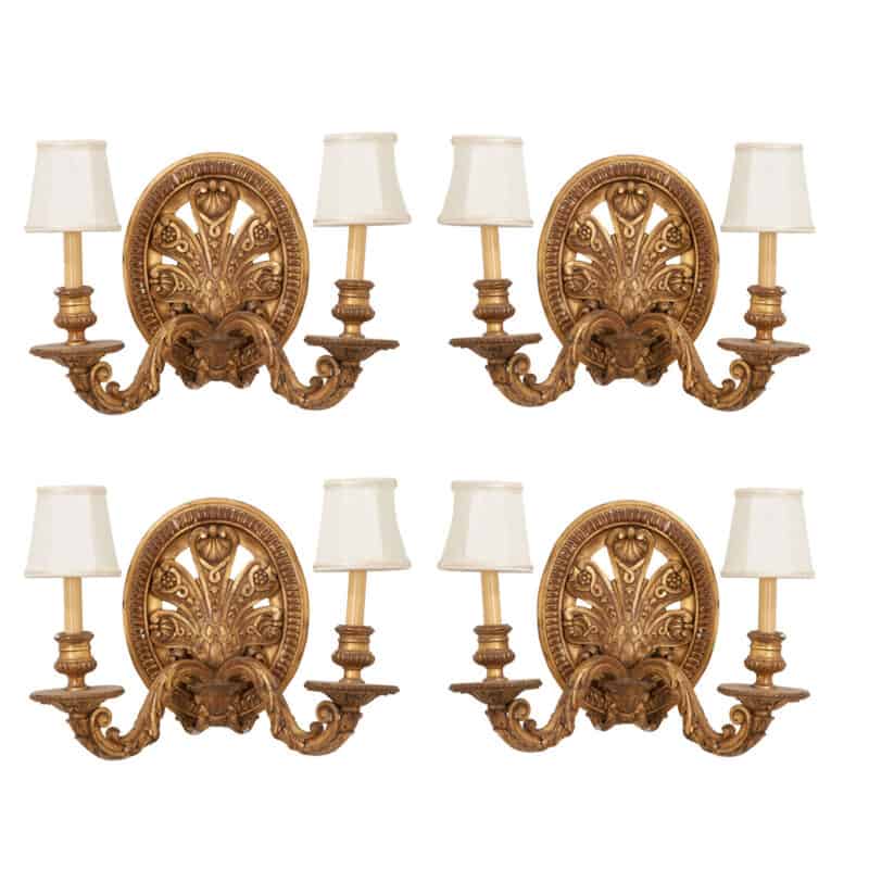 Set of 4 French 19th Century Carved Gilt Sconces
