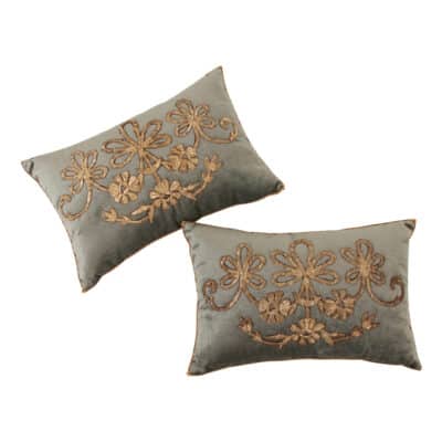B.VIZ Pair of Antique Raised Metallic Embroidery Pillows