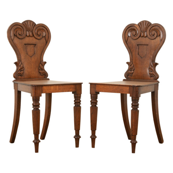 English 19th Century Pair of Oak Hall Chairs