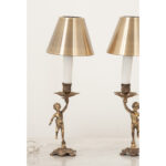 Pair of Brass Putti Candlestick Lamps