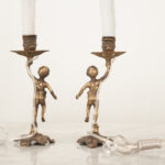 Pair of Brass Putti Candlestick Lamps