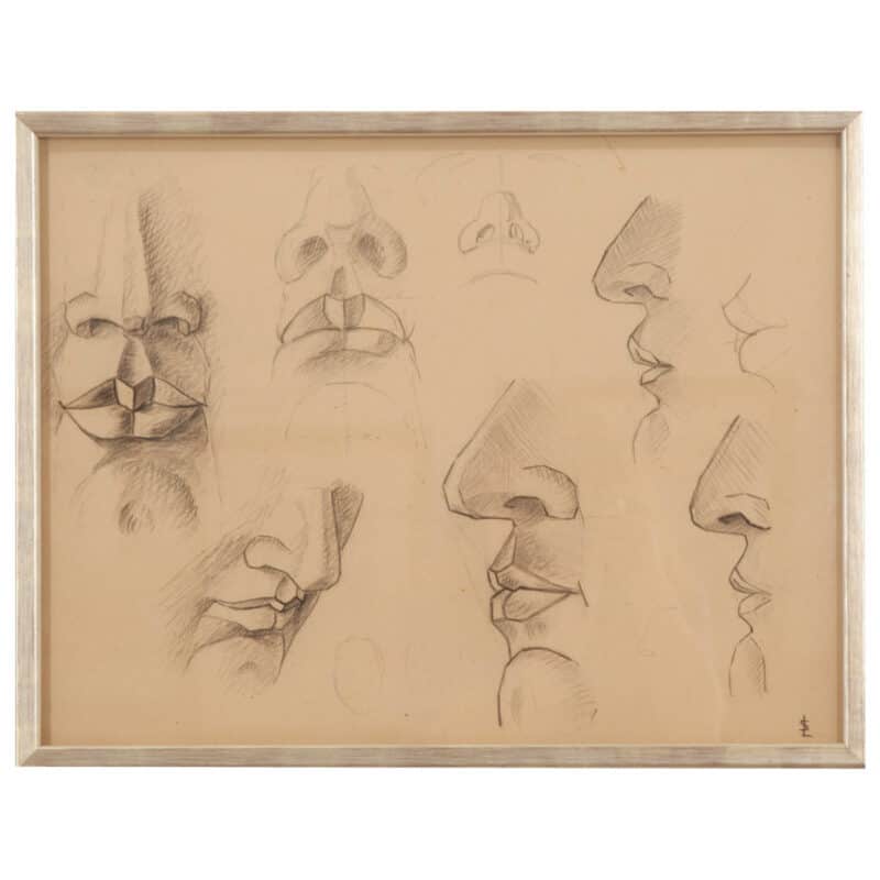 French Vintage Set of 9 Framed Figure-Study Sketches
