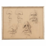French Vintage Set of 9 Framed Figure-Study Sketches