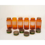 French Set of 6 Amber Glass Storage Containers