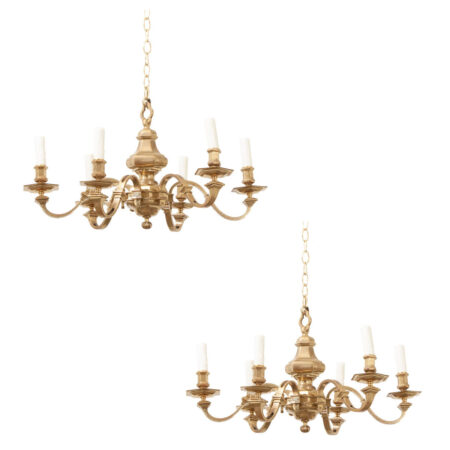 Pair of Vintage French Brass Chandeliers