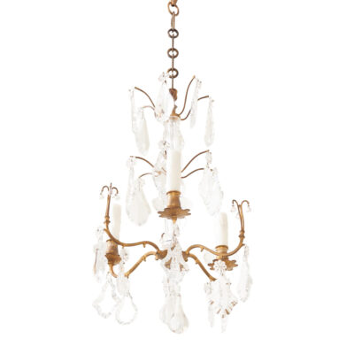 French Vintage Brass & Crystal Chandelier