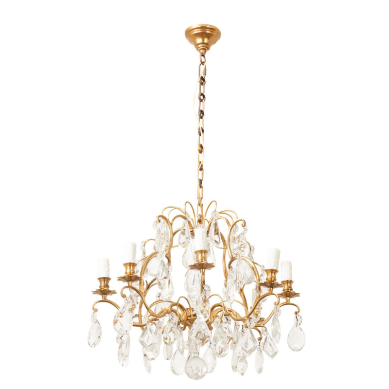 French Vintage Crystal & Brass Chandelier