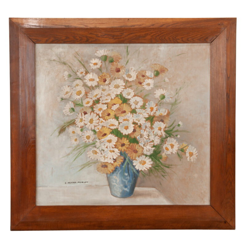 Large French Floral Painting in Oak Frame