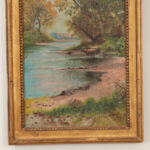 French Rural Landscape Painting in Gilt Frame