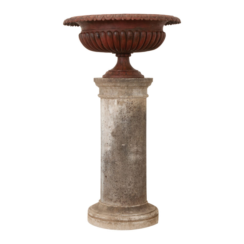 English 19th Century Stone Pedestal & Iron Urn