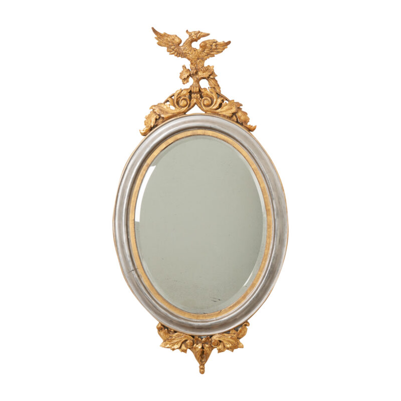 French 19th Century Silver & Gold Gilt Oval Mirror