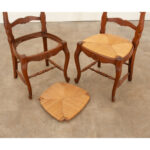 Set of 6 French Oak Rush Seat Dining Chairs