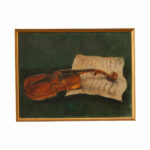 Framed Violin Still Life Oil Painting