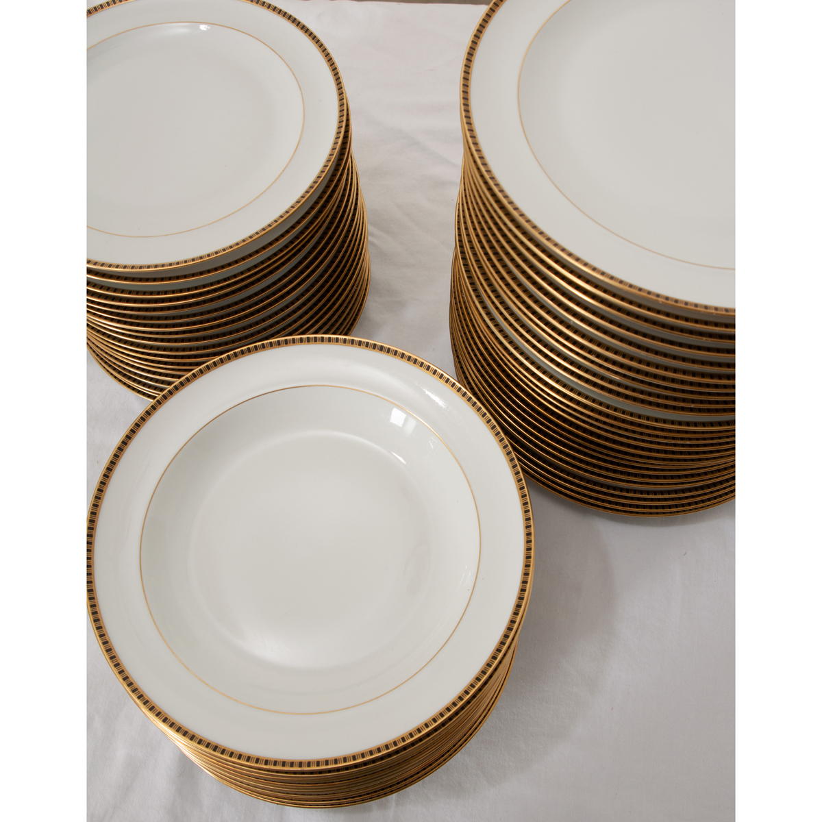 French Limoges 54 Piece Black & Gold Service - Fireside Antiques