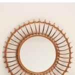 French Vintage Sunburst Rattan Mirror