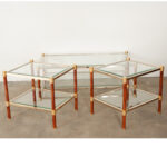 French Vintage Set of Brass and Glass Tables