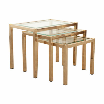 French Vintage Set of Brass & Glass Nesting Tables