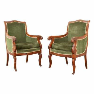 French Pair of 19th Century Walnut Bergeres