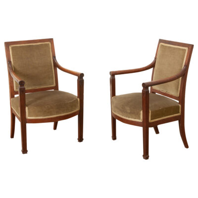 Pair of French Directoire Mahogany Fauteuils