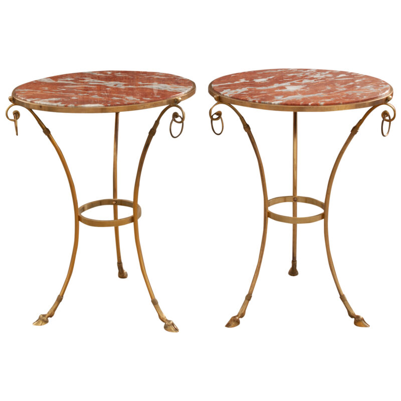 French Pair of Vintage Brass & Marble Tables