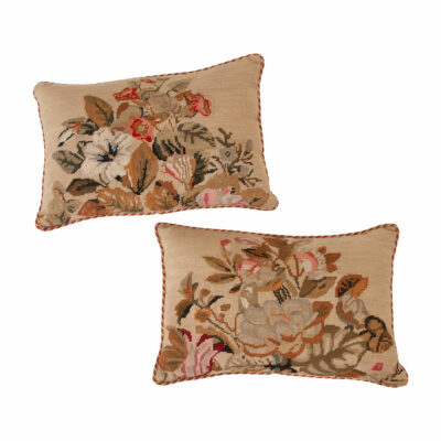Pair of Floral Lumbar Needlepoint Pillows
