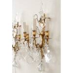 French Pair of Brass and Crystal Sconces