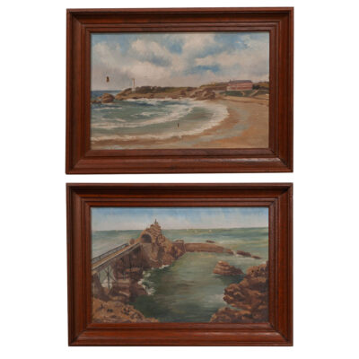 French Pair of Framed Seascape Paintings